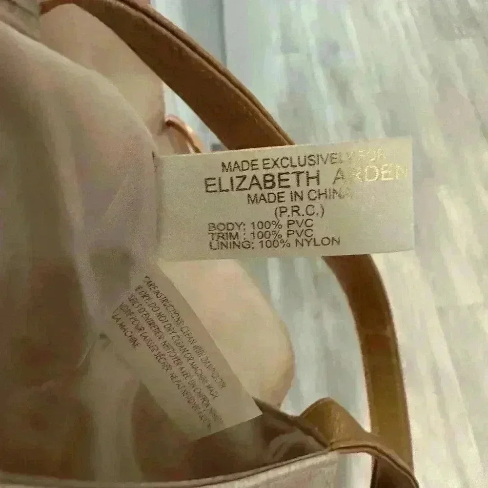 Elizabeth Arden Shoulder Bag Beige Gold Faux Leather Flap Purse Tassel Handbag - Picture 8 of 8